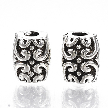 Tibetan Style Alloy Beads, Cadmium Free & Lead Free, Column with Floral Pattern, Antique Silver, 7x6x5.5mm, Hole: 2mm, about 1365pcs/1000g