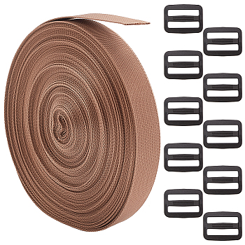 WADORN 25 Yards Flat Nylon Ribbons, with 12Pcs Plastic Buckle Clasps, for Bag Strap Making, Camel, 1 inch(25mm)