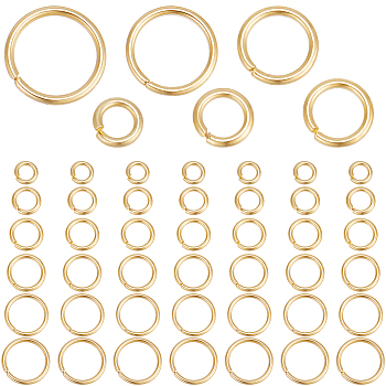300Pcs 6 Styles 304 Stainless Steel Open Jump Rings, Round Ring, Real 24K Gold Plated, 18 Gauge, 5~10x1mm, Inner Diameter: 3~8mm, 50pcs/style