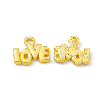 Rack Plating Alloy Charms, Cadmium Free & Lead Free & Nickle Free, Word Love, Matte Gold Color, 10x12x1.8mm, Hole: 1.6mm