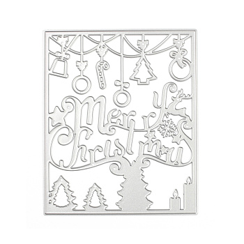 Christmas Carbon Steel Cutting Dies Stencils,  for DIY Scrapbooking/Photo Album, Decorative Embossing DIY Paper Card, Rectangle with Word Merry Christmas, Matte Platinum Color, 117.5x97.5x0.7mm