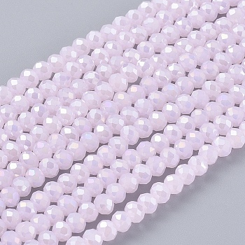 Electroplate Glass Beads Strands, Opaque Solid Color, AB Color Plated, Faceted, Rondelle, Thistle, 2.5x2mm, Hole: 0.4mm, about 150~170pcs/strand, 11 inch(27.5cm)