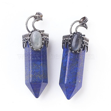 Antique Silver DarkBlue Bullet Lapis Lazuli Big Pendants