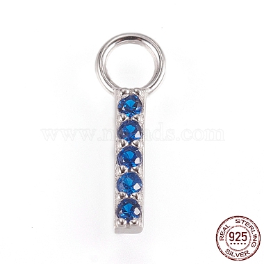 Silver Blue Rectangle Sterling Silver+Cubic Zirconia Charms