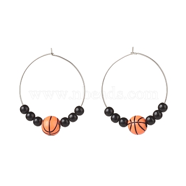 Sport Theme Acrylic Round Beaded Hoop Earrings(EJEW-JE04977)-4
