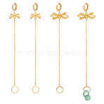 2Piar 201 & 304 Stainless Steel Hoop Earrings, with Brass Chains and Alloy Pendants, Bowknot, Golden, 142~144mm(EJEW-WR00004)
