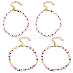 4Pcs 2 Styles Acrylic Beads Bracelets for Women, Flat Round with Heart, with Plastic Pearl, Mixed Color, 8-5/8~8-3/4 inch(22~22.2cm), 2pcs/style(BJEW-HY0001-13)
