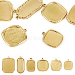 6Pcs 6 Styles 304 Stainless Steel Pendant Cabochon Settings, Ion Plating(IP), Rectangle & Oval, Real 18K Gold Plated, Tray: 13~23x9~18.5mm, 18~30x13.5~21x2~3mm, Hole: 1.2~2mm, 1pc/style (STAS-TA0005-71G)