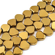 Electroplate Glass Beads Strands, Heart, Goldenrod, 9.5x10.5x3mm, Hole: 0.8mm, about 60pcs/strand, 21.65 inch(55cm)(EGLA-N006-080-B04)