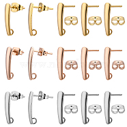 30Pcs 3 Color 304 Stainless Steel Stud Earring Findings , with 30Pcs 304 Stainless Steel Ear Nuts, Vertical Bar with Loop, Mixed Color, 15x3x1mm, Hole: 1.8mm, Pin: 0.7~0.8mm, 10pcs/color(STAS-DC0004-46)