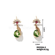 Exquisite Shiny Elegant Earrings with Green Water Drop Flower Design, Golden, 36x12mm(XF5569)