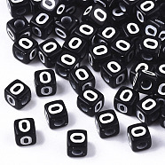 Opaque Acrylic Beads, Horizontal Hole, Alphabet Style, Cube, Black & White, Letter.O, 5x5x5mm, Hole: 2mm, about 500pcs/50g(X-SACR-N002-01O)