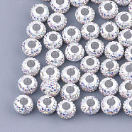Polymer Clay Rhinestones European Beads, Large Hole Beads, with Platinum Tone Brass Single Cores, Rondelle, Crystal AB, 11x8mm, Hole: 4.5mm(FPDL-T001-02A)