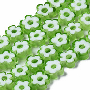 Handmade Millefiori Glass Bead Strands, Flower, Pale Green, 7.5~9x3mm, Hole: 1mm, about 55~57pcs/strand, 15.55 inch~15.94 inch(39.5cm~40.5cm)(LAMP-J035-8mm-24)