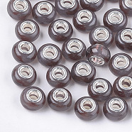 Resin European Beads, Large Hole Beads, with Silver Color Plated Brass Cores, Rondelle, Light Grey, 14x8.5~9mm, Hole: 5mm(RPDL-S013-06G)
