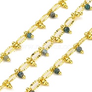 Handmade Faceted Natural Apatite Beaded Chains, Soldered, with Spool, Long-Lasting Plated, Real 18K Gold Plated, Lead Free & Cadmium Free, Oval Links: 8x4x1.5mm, Beads: 3~3.5mm(CHC-L050-01G-04)