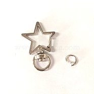 Star Alloy Swivel Clasps, Lanyard Push Gate Snap Clasps, Platinum, 3.4x2.4x0.6cm, Hole: 9x5mm, Jump Ring: 8x1mm(PURS-PW0001-430P)