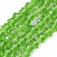 Handmade Millefiori Glass Bead Strands, Flower, Green, 4~7.2x2.6mm, Hole: 1mm, about 60~69pcs/Strand, 16 inch(40cm)(LAMP-J035-6mm-04)