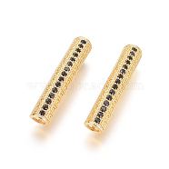 Brass Micro Pave Cubic Zirconia Beads, Long-Lasting Plated, Tube Beads, Black, Golden, 30x6mm, Hole: 3.5mm(ZIRC-L088-19A-G)