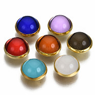 4-Hole Translucent Acrylic Sewing Buttons, with Brass Findings, Half Round, Mixed Color, 10x6mm, Hole: 1mm, about 200pcs/bag(BUTT-T008-10mm-M-G)