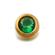 304 Stainless Steel Beads,  Real 18K Gold Plated, Round, Green, 6x4mm, Hole: 1.2mm(STAS-D310-05G-02)