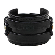 Cowhide Cord Wide Cord Bracelets, with Alloy Findings, Black, 230x45mm(BJEW-P0001-11B)
