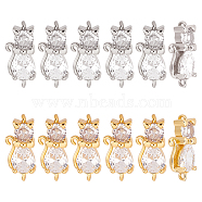 12Pcs 2 Colors Brass Clear Cubic Zirconia Connector Charms, Cat, Platinum & Golden, 18x8x5mm, Hole: 1.2mm, 6pcs/color(FIND-HY0001-24)
