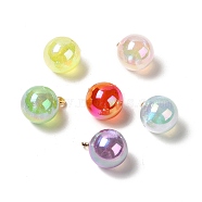 UV Plating Acrylic Pendants, with Light Gold Tone Brass Findings, Round Charm, Mixed Color, 13.5x9.5mm, Hole: 1.6mm(FIND-I035-02)