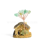 Resin Display Decorations, Reiki Energy Stone Feng Shui Ornament, with Natural Green Aventurine Tree and Copper Wire, House, 38x30x55~65mm(DJEW-PW0009-002B-07)