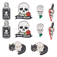 10Pcs 5 Style Skull & Rose Flower & Knife & Bottle Enamel Pins, Alloy Brooches for Backpack Clothes, Mixed Color, 23~33x7~28mm, 2Pcs/style(SKUL-SC0001-02)