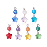 7Pcs 7 Colors Resin Imitation Cat Eye Pendants, with 304 Stainless Steel Findings, Star, Platinum, 27x13.5x8mm, Hole: 3mm, 1pc/color(PALLOY-JF02643-02)