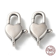 925 Thailand Sterling Silver Lobster Claw Clasps, Heart, with 925 Stamp, Antique Silver, 14x9x3.5mm, Hole: 1.2mm(STER-D003-56P)