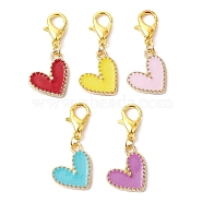 Heart Alloy Enamel Pendant Decoration, with Alloy Clasp, Mixed Color, 27mm(HJEW-JM01458)