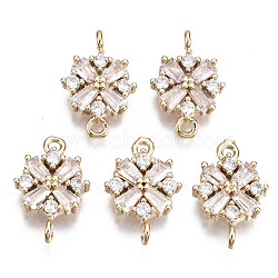 Christmas Brass Micro Pave Cubic Zirconia Links Connectors, Snowflake, Long-Lasting Plated, Light Gold, Clear, 15x10.5x3mm, Hole: 1.2mm(KK-R111-034)