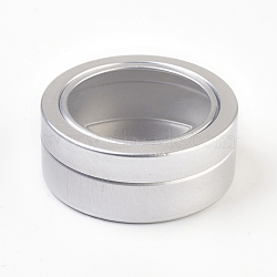 Round Aluminium Tin Cans, Aluminium Jar, Storage Containers for Jewelry Beads, Candies, with Slip-on Lid and Clear Window, Matte Platinum, 4.5x1.8cm, Capacity: 25ml(0.84 fl. oz)(X-CON-L010-05P)