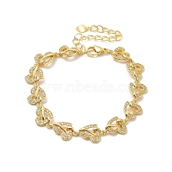 Clear Cubic Zirconia Heart Link Chain Bracelet, Rack Plating Brass Jewelry for Women, Lead Free & Cadmium Free, Long-Lasting Plated, Real 18K Gold Plated, 7-1/2 inch(19cm)(BJEW-A132-09G)
