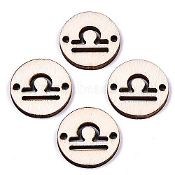 Unfinished Natural Poplar Wood Links Connectors, Laser Cut, Flat Round with Constellation, Libra, 19.5x2.5mm, Hole: 2mm(WOOD-S045-139A-06)