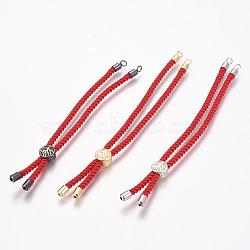 Nylon Cord Bracelet Making, with Brass Findings, Long-Lasting Plated, Cadmium Free & Nickel Free & Lead Free, Tree of Life, Red, Mixed Color, 8-5/8 inches~9-1/2 inches(220~240mm), 3mm, Hole: 2.5mm(MAK-P005-03)