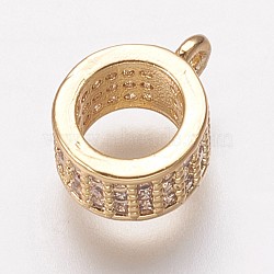 Brass Cubic Zirconia Tube Bails, Loop Bails, Bail Beads, Ring, Clear, Golden, 9.5x7.5x4mm, Hole: 1mm(KK-P134-63G)