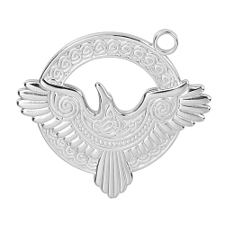 201 Stainless Steel Pendants, Flat Round with Eagle Charm, Stainless Steel Color, 31x29x2mm, Hole: 2mm(FIND-PW0004-20P)