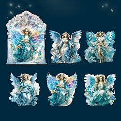 5Pcs PET Self-Adhesive Stickers, for Party Decorative Presents, Angel, Deep Sky Blue, 96.5~97x89.5~96x0.2mm, 5pcs/set(STIC-P008-B04)