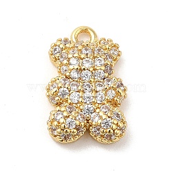 Brass Micro Pave Cubic Zirconia Pendants, Lead Free & Cadmium Free, Long-Lasting Plated, Bear Charm, Real 18K Gold Plated, 14x9x3mm, Hole: 1.2mm(X-KK-Q772-05G)
