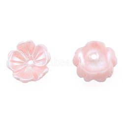 Resin Imitation Pearl Bead Caps, 5-Petal, Flower, Pink, 7.5x8x2.5mm, Hole: 1mm(RESI-N036-02A-05)