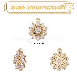 6 Pieces Flower Clear Cubic Zirconia Charm Pendant Brass flower Charm Long-Lasting Plated Pendant for Jewelry Necklace Bracelet Earring Making Crafts, Golden, 14.6mm, Hole: 1.5mm(JX404A)