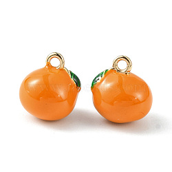 Brass Enamel Charms, Imitation Fruit, Light Gold, Oranges Charm, Dark Orange, 13x11x10mm, Hole: 1.6mm(KK-G462-43LG)