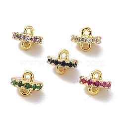 Eco-Friendly Brass Links Connectors, with Cubic Zirconia, Long-Lasting Plated, Real 18K Gold Plated, Flat Round, Mixed Color, 7x5.5mm, Hole: 1mm(KK-B047-06G)