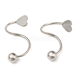 Tarnish Resistant 304 Stainless Steel Spiral Stud Earrings, with 201 Stainless Steel Beads, Heart Ear Studs for Women, Stainless Steel Color, 17~18.5x11x9.8mm(EJEW-F322-02P)