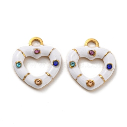 304 Stainless Steel Pendants, with Glass and Enamel, Real 18K Gold Plated, Heart Charm, White, 15x13x3mm, Hole: 2mm(STAS-Z047-05G)