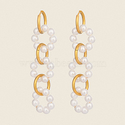 304 Stainless Steel Round Ring Hoop Earrings, with Imitation Pearl, Real 18K Gold Plated, 70x16mm(DS4927)