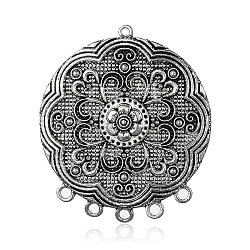 Flat Round Tibetan Style Alloy Chandelier Components Links, Antique Silver, 56x49x5mm, Hole: 1~3mm(PALLOY-F073-01AS)